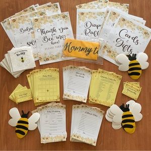 200+ Items Baby Shower Mommy-To-Bee Party Paper Goods, Games, Signs,Advice Cards